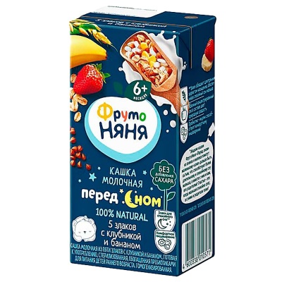 Каша жидкая молочная 5 злаков с клубникой и бананом 0.2 л от 6 месяцев ФрутоНяня 0571 1